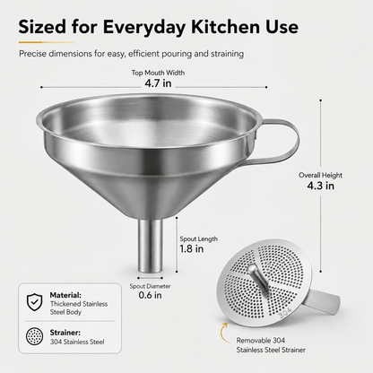 Heavy-Duty Stainless Steel Kitchen Funnel (Strainer Included)