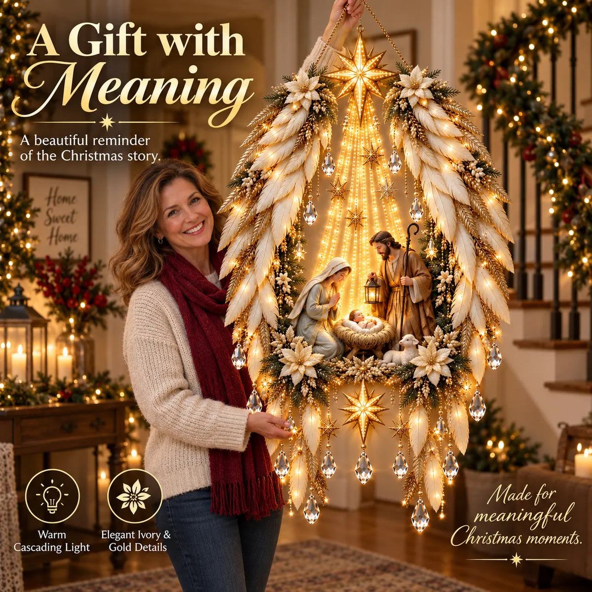 3D Heavenly Angel Wings Nativity Light Lighted Christmas Wall Decor