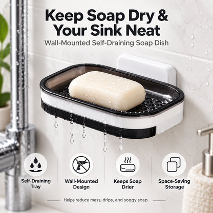 Wall-Mounted Self-Draining Soap Dish Space-Saving Double-Layer Bathroom Organizer