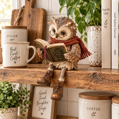 Reading Owl Figurine Cosy Bookshelf Decor for Book Lovers