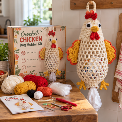 Crochet Animal Bag Holder DIY Kit Cute & Functional Hanging Storage Craft Kit