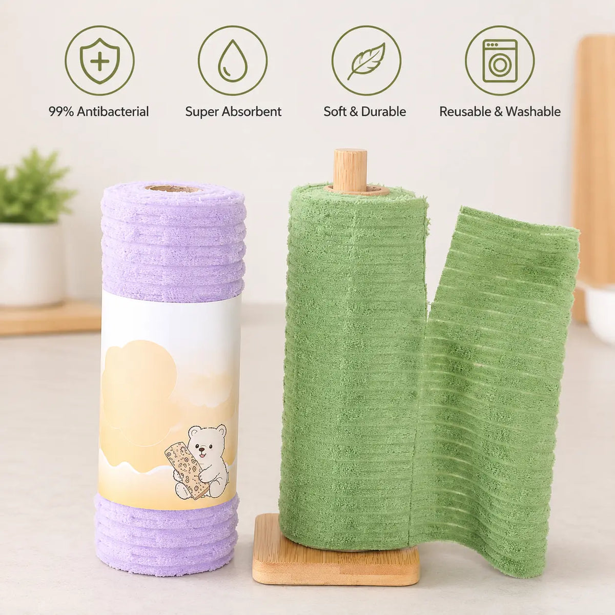 Tearable Reusable Cleaning Cloth Roll, Washable Absorbent Towels for Kitchen & Household Cleaning