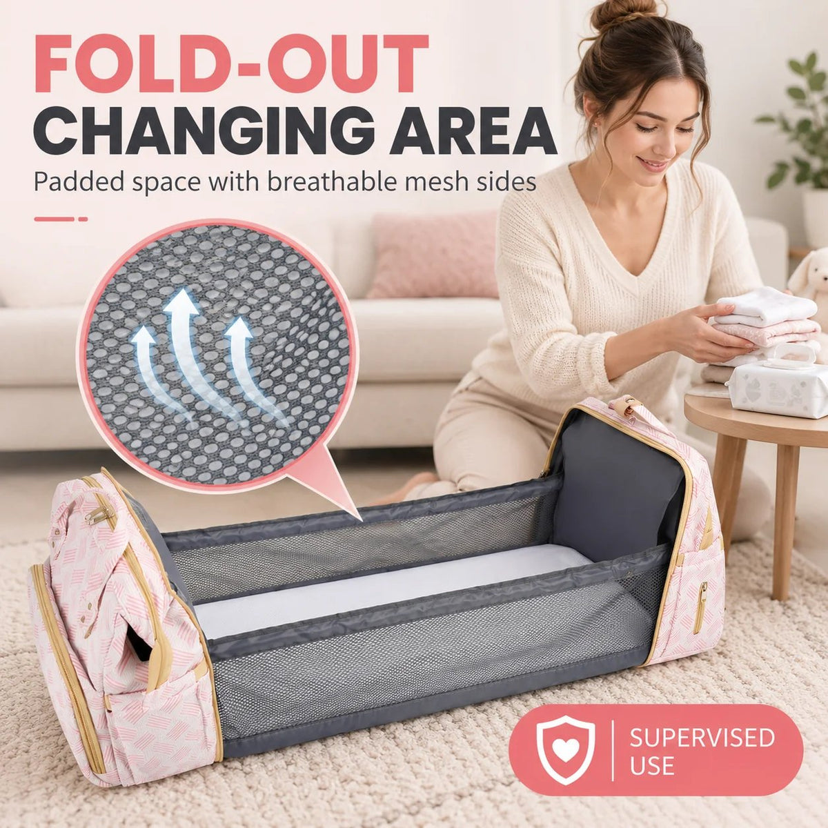 Diaper Bag Backpack with Changing Mat & Insulated Pockets