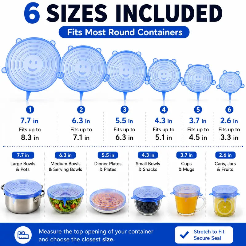 6 Pack Silicone Stretch Lids