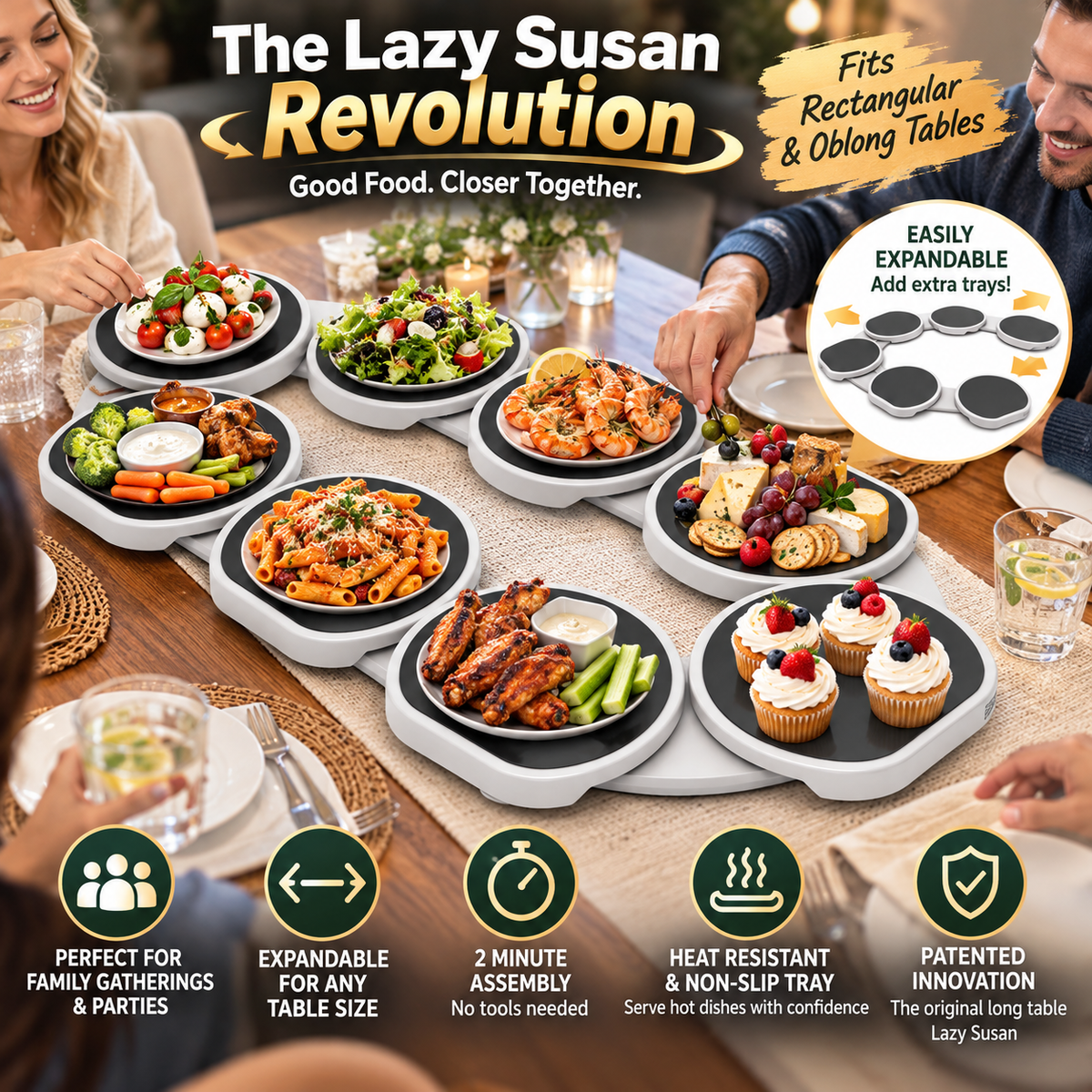 Share & Spin Expandable Lazy Susan Turntable for Dining Tables
