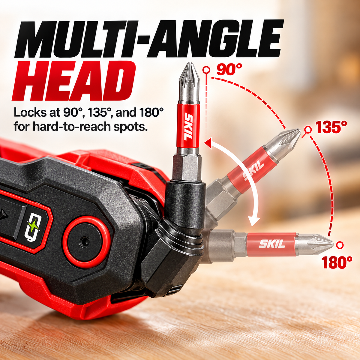 Rechargeable Powered Folding Hex Key 3-Angle Electric Driver with 11-Piece Bit Set