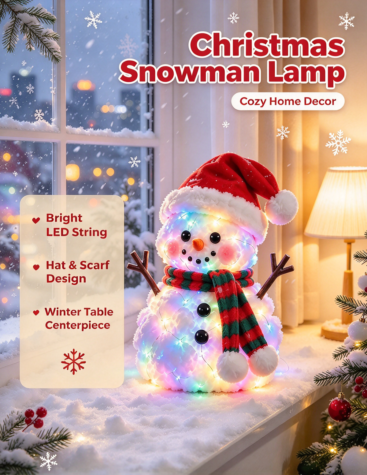 Glowing Snowman Plush | Light-Up Christmas Tabletop Decoration