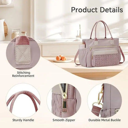Stylish Insulated Lunch Tote Bag for Women Leakproof Cooler Bag with Multiple Pockets & Adjustable Shoulder Strap