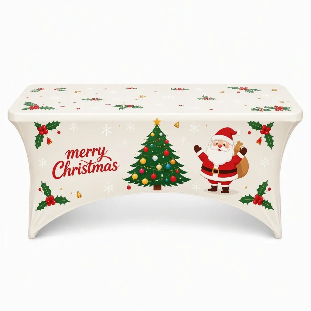 Christmas Stretch Fitted Table Cover for Rectangular Tables