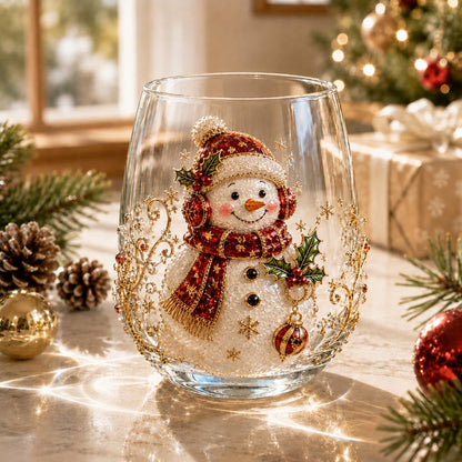 Christmas 3D Christmas Glass Art Cup | Luxury Raised Holiday Glassware for Drinks, Decor & Christmas Gifts