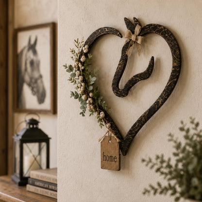 Rustic Horse Heart Wall Decor with Greenery Farmhouse Equestrian Home Accent