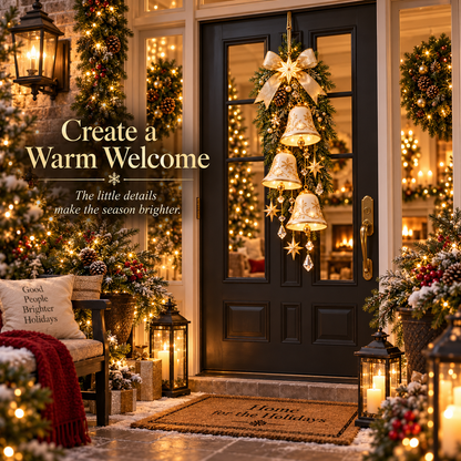 Lighted Golden Bell Christmas Door Hanging Cascading Holiday D cor