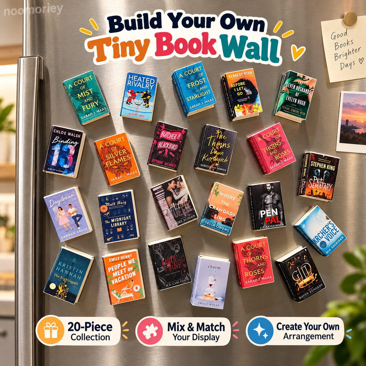 Tiny Library Mini Book Magnets 20-Piece Refrigerator Magnet Set