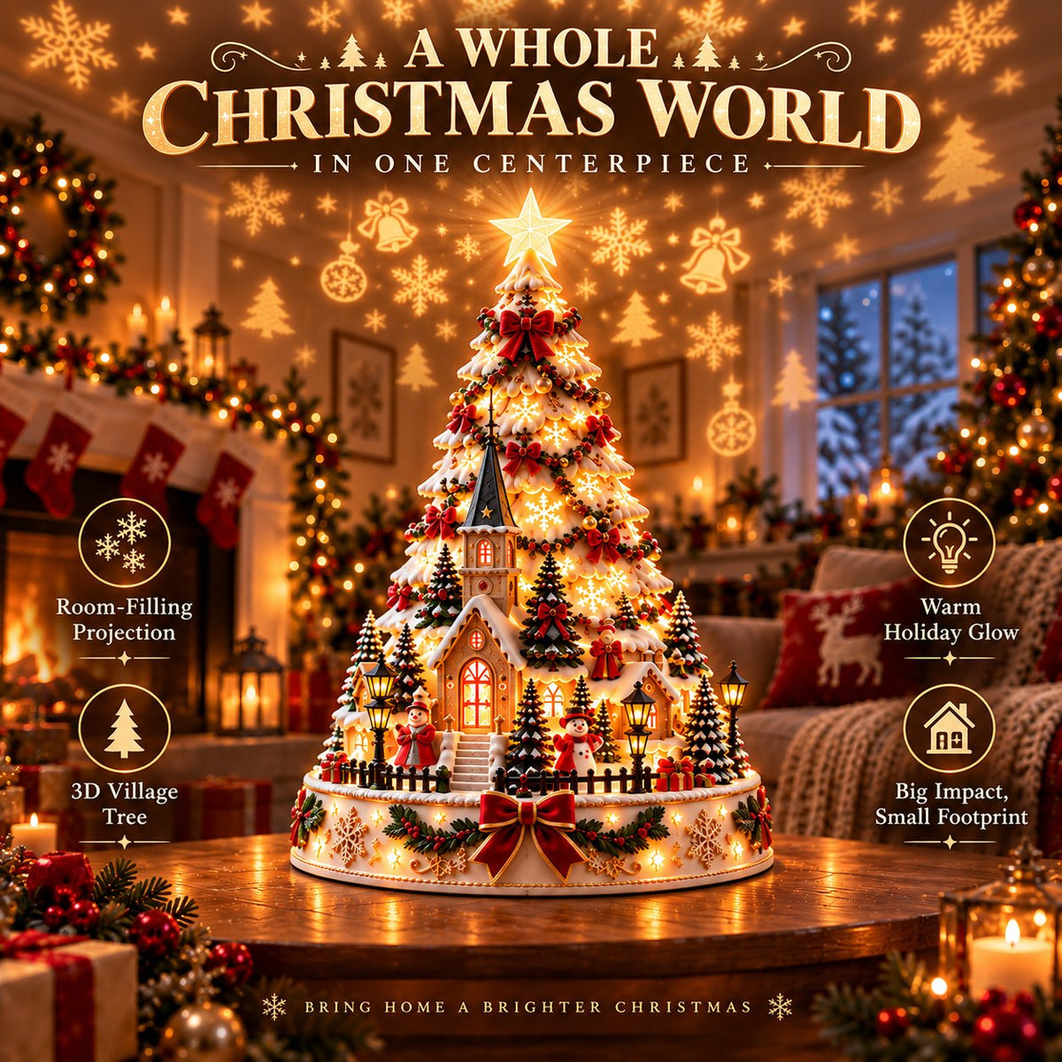 Christmas Village Projection Centerpiece 4 Themed Villages