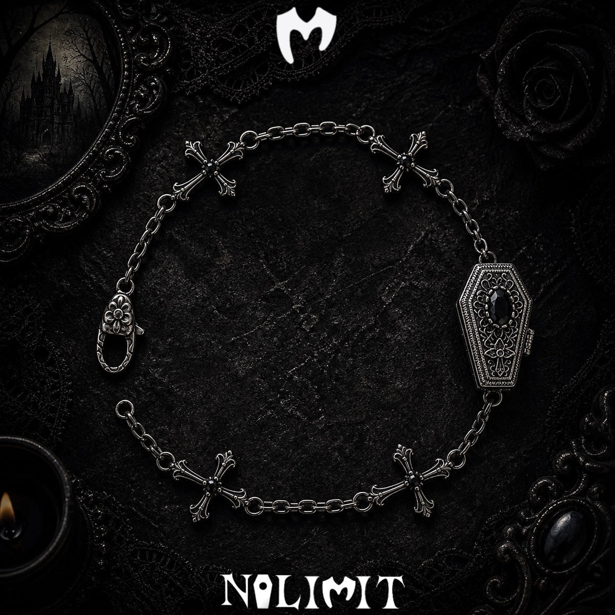 Sterling Silver Gothic Coffin Cross Bracelet