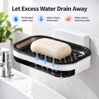 Wall-Mounted Self-Draining Soap Dish Space-Saving Double-Layer Bathroom Organizer