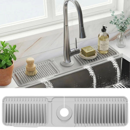 Silicone Faucet Splash Guard Mat - Sloped Drain Sink Water Catcher for Kitchen & Bathroom