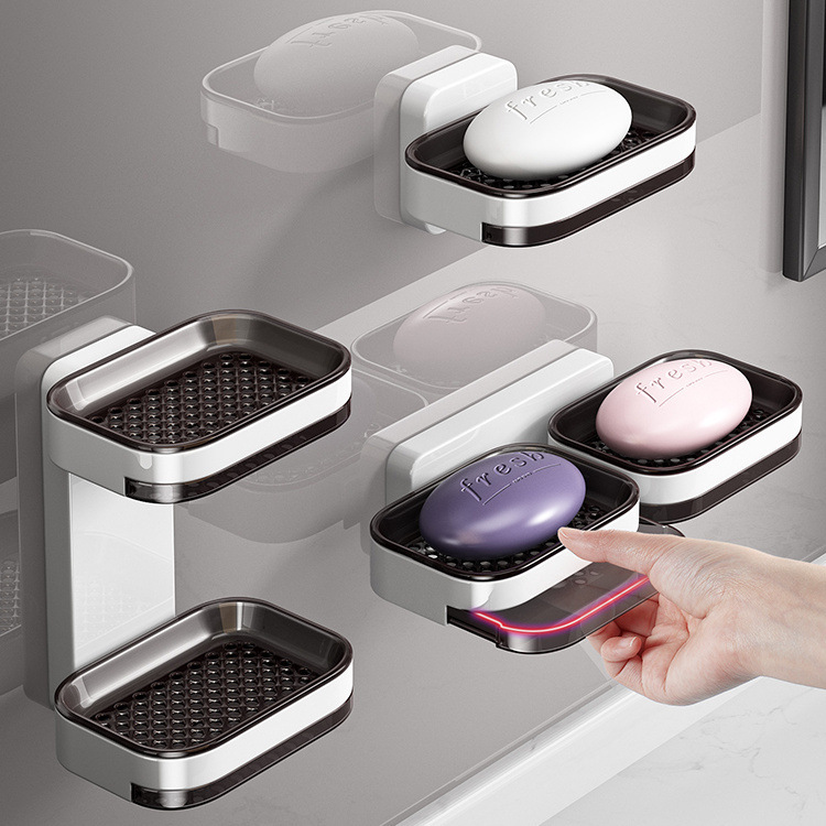 Wall-Mounted Self-Draining Soap Dish Space-Saving Double-Layer Bathroom Organizer