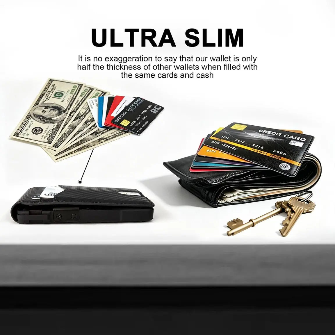 Men's RFID Minimalist Bifold Wallet - 1 ID Window, Pop Up Card Holder, Money Clip