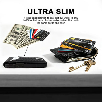 Men's RFID Minimalist Bifold Wallet - 1 ID Window, Pop Up Card Holder, Money Clip