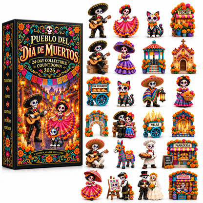 D a de los Muertos 24-Day Heritage Village Advent Calendar | Hand-Painted Mexican Keepsake