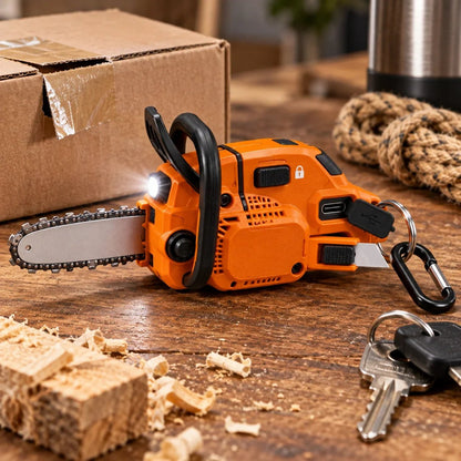 Mini Chainsaw Keychain Multi-Tool Rechargeable LED Flashlight & Retractable Utility Cutter