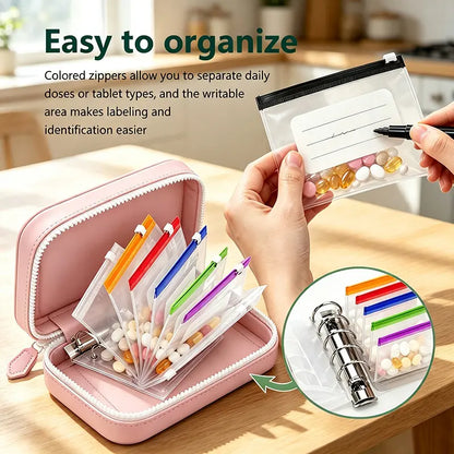 Waterproof A8 Pill Pouch Set, 14 Reusable Zippered Pill Bags
