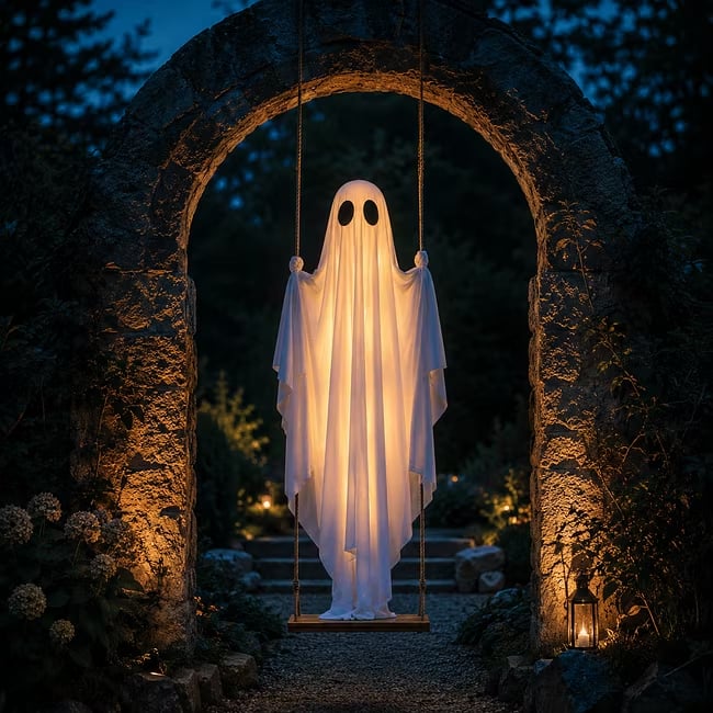 Halloween Light-Up Hanging Swing Ghost Spooky Porch & Yard Decoration