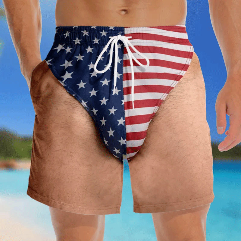 Personalized Custom Funny Patriotic Swim Trunks for Men, USA Flag Print Quick Dry Board Shorts, Summer Beach Swimwear