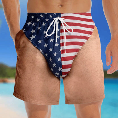 Personalized Custom Funny Patriotic Swim Trunks for Men, USA Flag Print Quick Dry Board Shorts, Summer Beach Swimwear