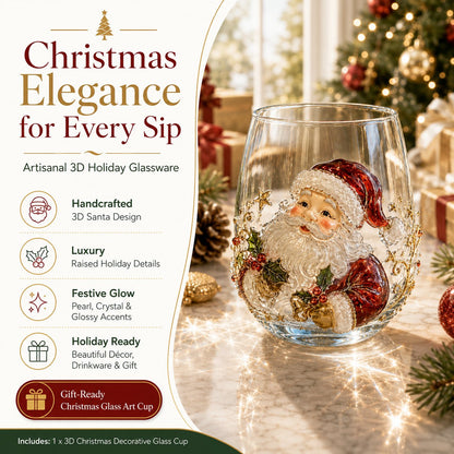 Christmas 3D Christmas Glass Art Cup | Luxury Raised Holiday Glassware for Drinks, Decor & Christmas Gifts