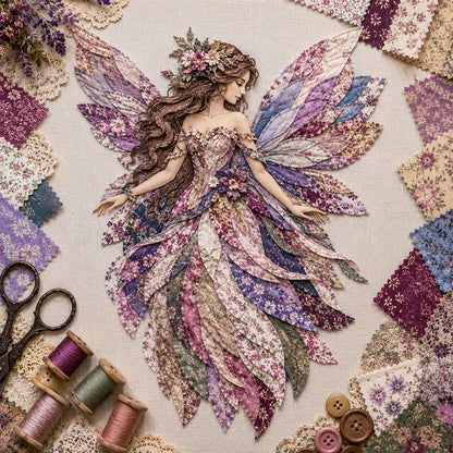Premium Fairy Patchwork DIY Kit | High-Quality Layered Fabric with Floral Wings DIY Handmade Fantasy Wall Decor