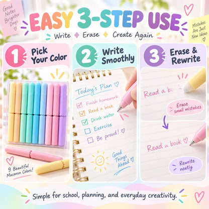 9 Colors Erasable Gel Pen Set