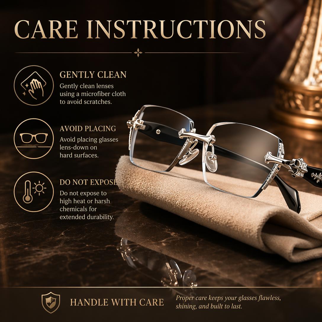Rimless Diamond-Cut Glasses Stainless Steel Temple, Unisex
