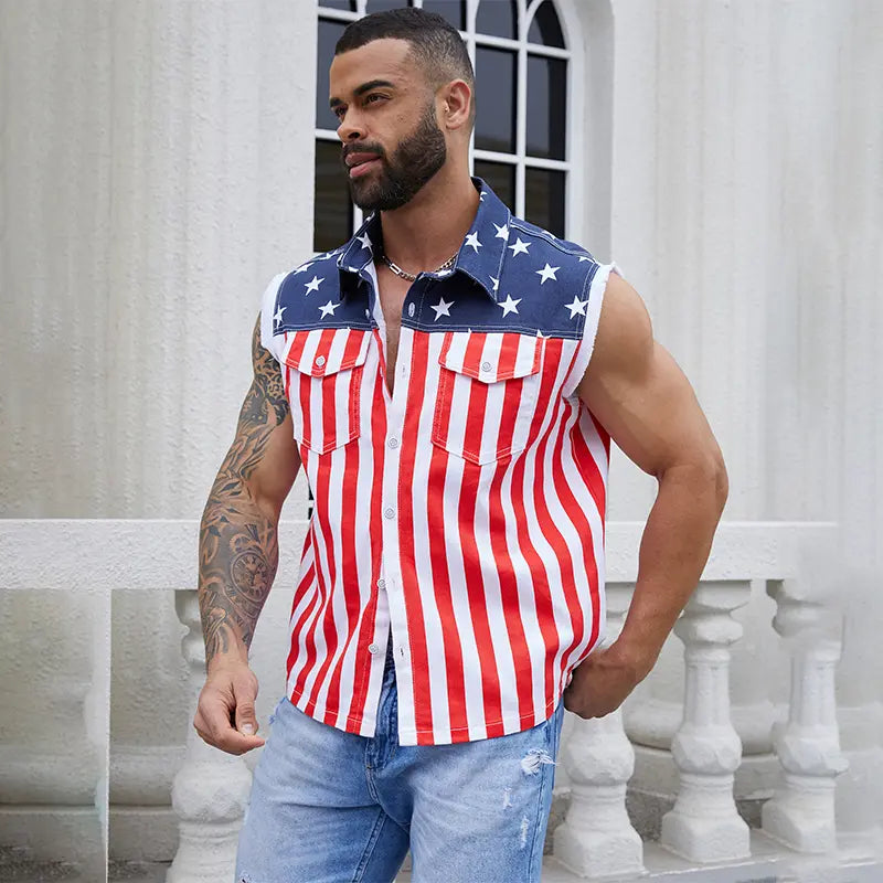 4th of July Men s and Women's American Flag Denim Vest