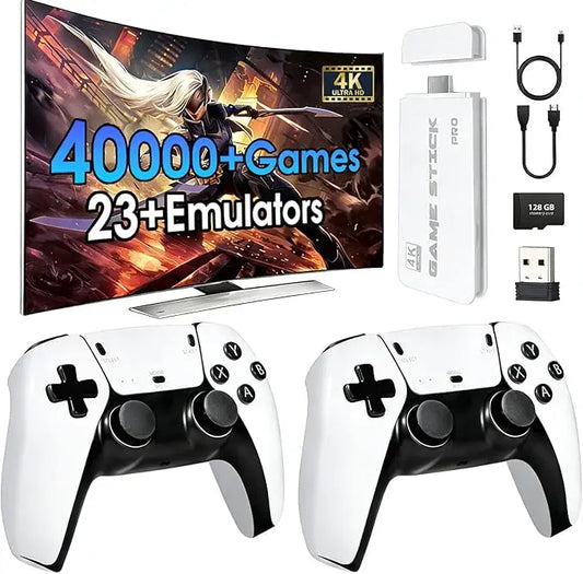 2026 Upgraded Retro Game Stick, 4K HDMI, 40000+ Classic Games, 23 Emulators, Dual Controllers
