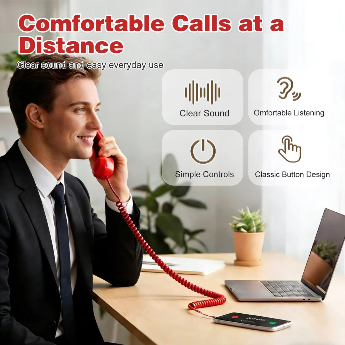 Retro Wired Telephone Handset for Smartphones | Vintage Style Phone Receiver