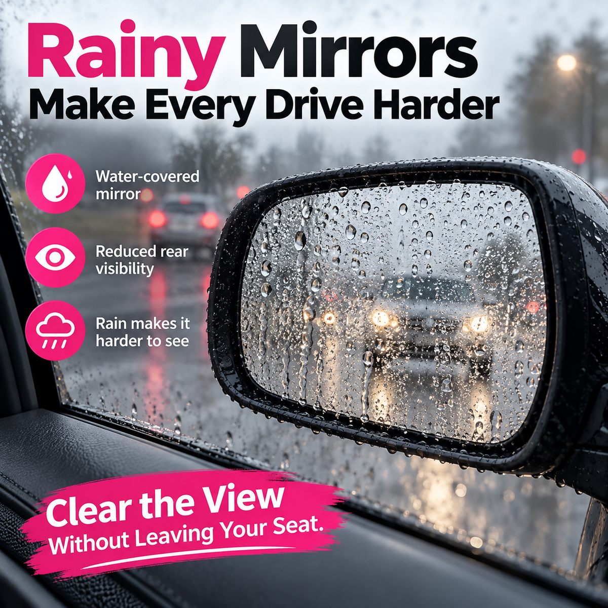 Telescopic Car Side Mirror Wiper Extendable Rain Water Squeegee