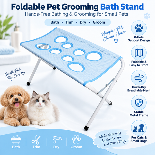 Foldable Pet Grooming & Bath Stand Hands-Free Washing, Trimming & Drying Table for Cats & Small Dogs