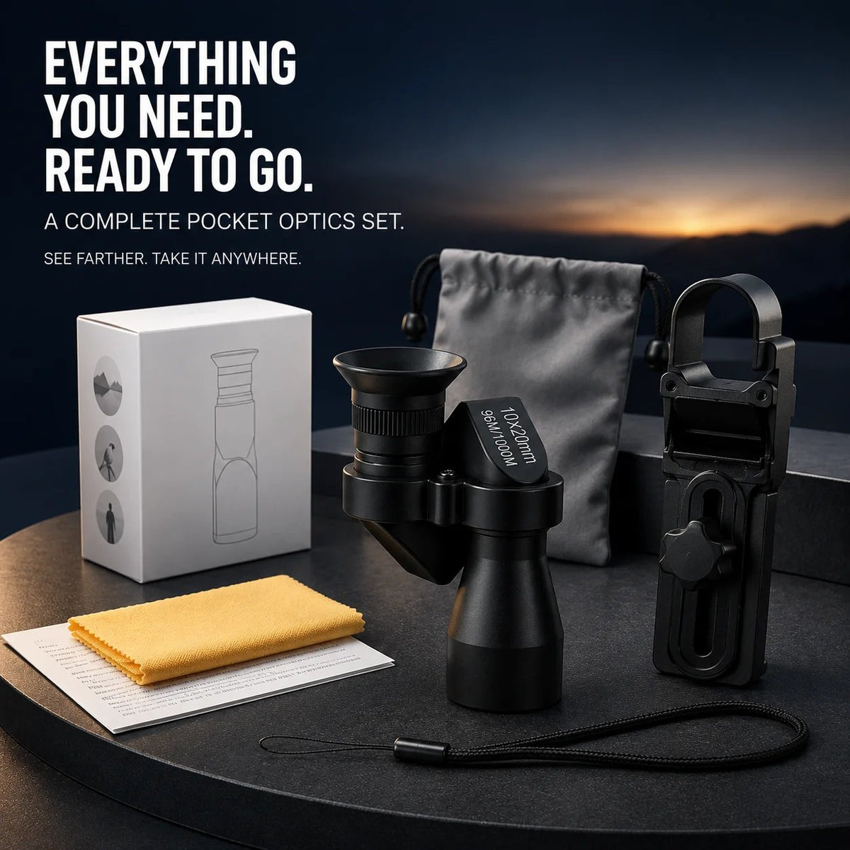 10 20 Mini Monocular Phone Telescope Pocket Long-Distance Viewer with Adjustable Smartphone Clip
