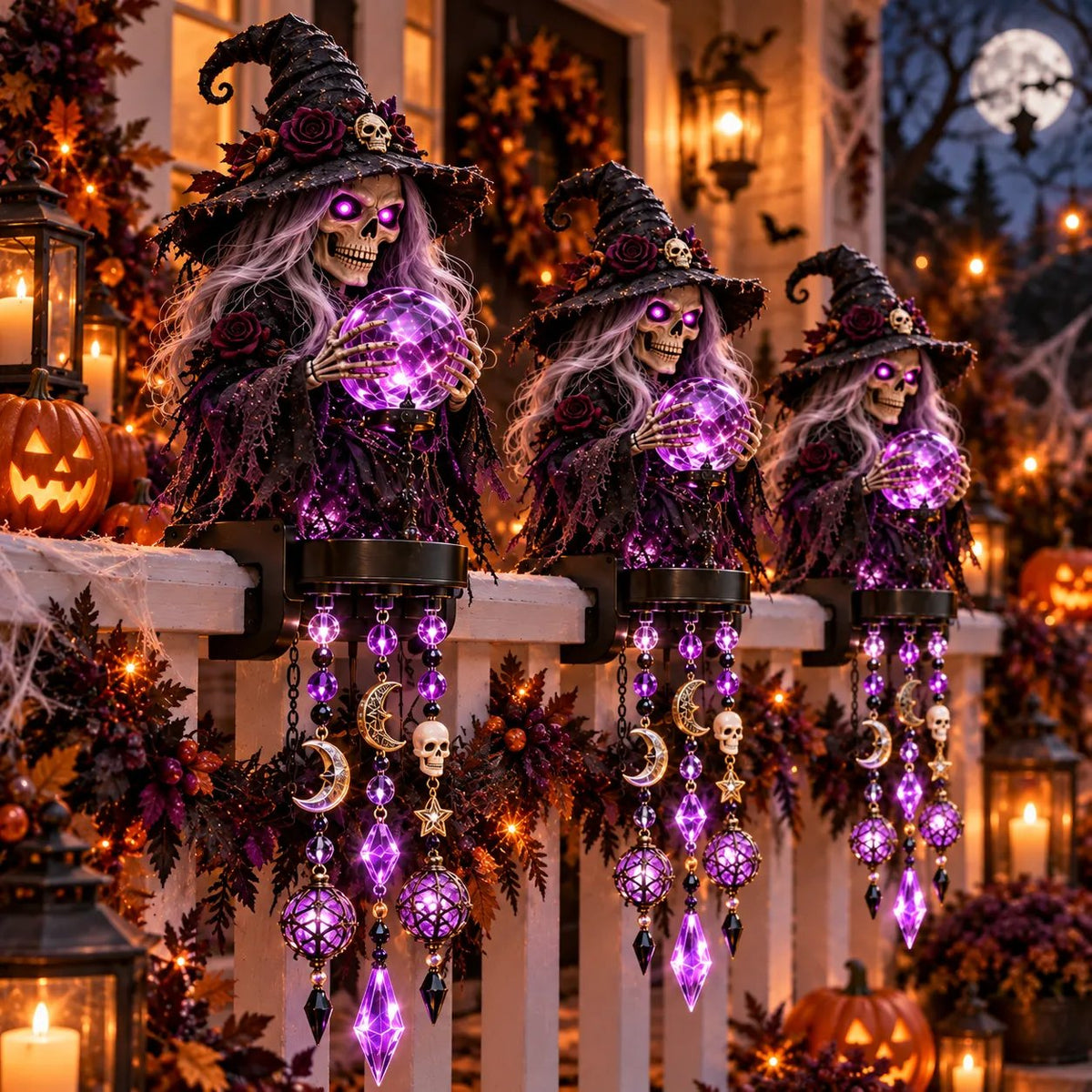Halloween Character Glow Cascade Railing Lights Pumpkin, Witch, Ghost & Black Cat