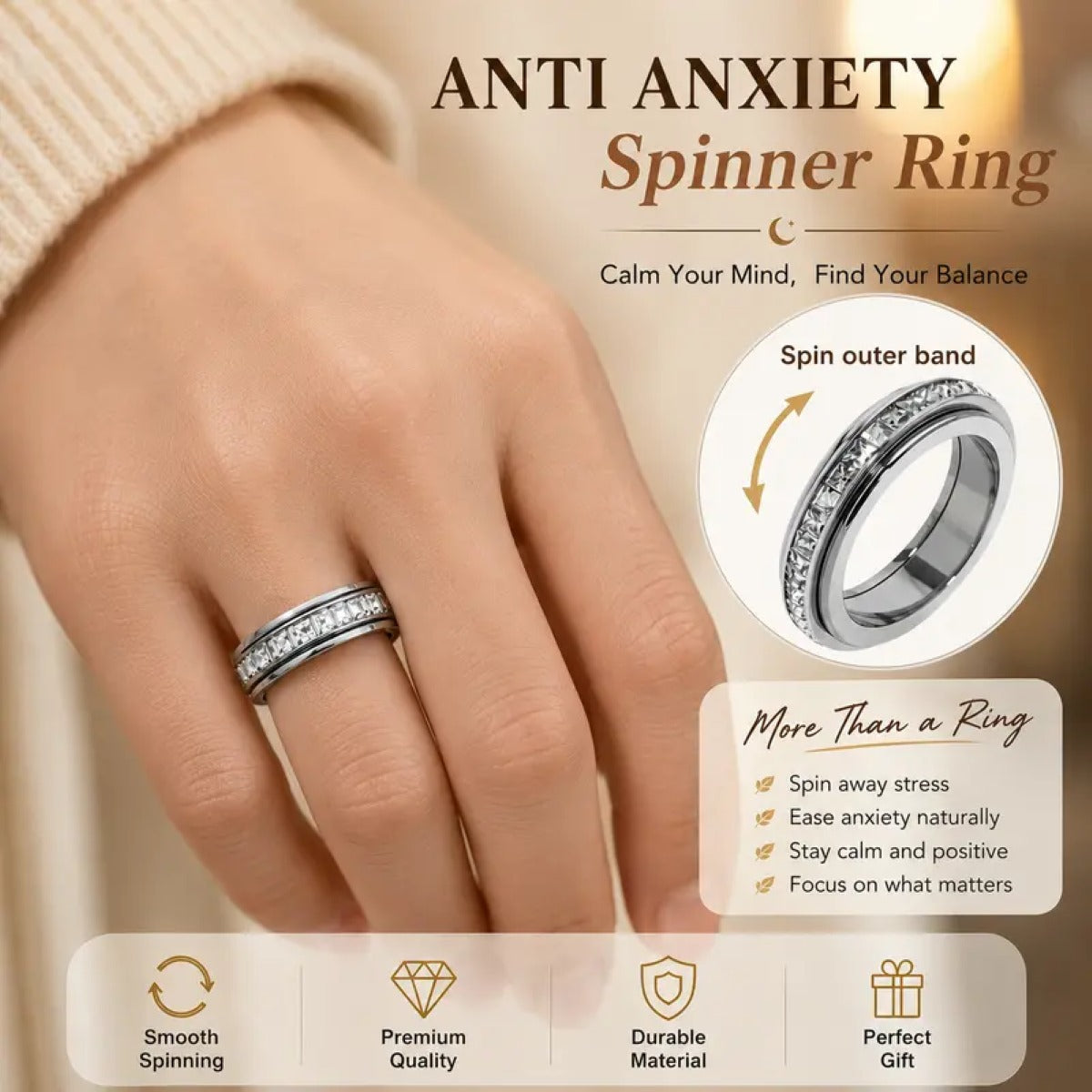Titanium Steel Spinner Fidget Ring