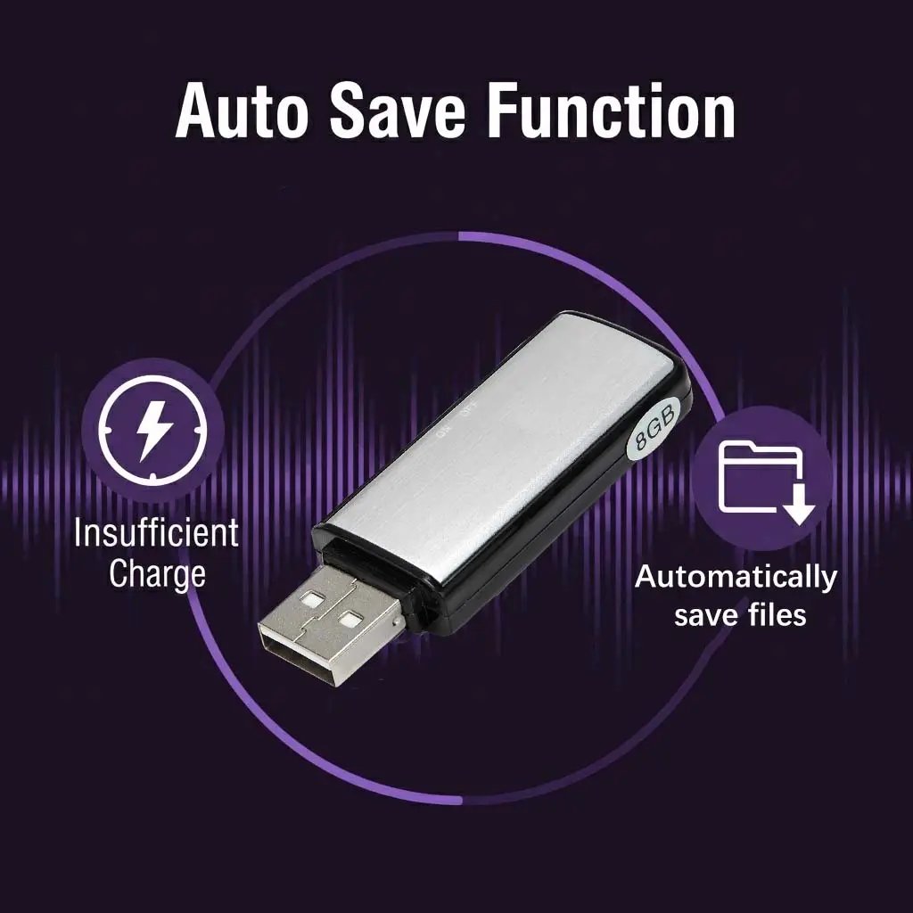 USB Flash Drive Voice Recorder 2-in-1 Voice Activated, Smart Noise Reduction, Auto File Save