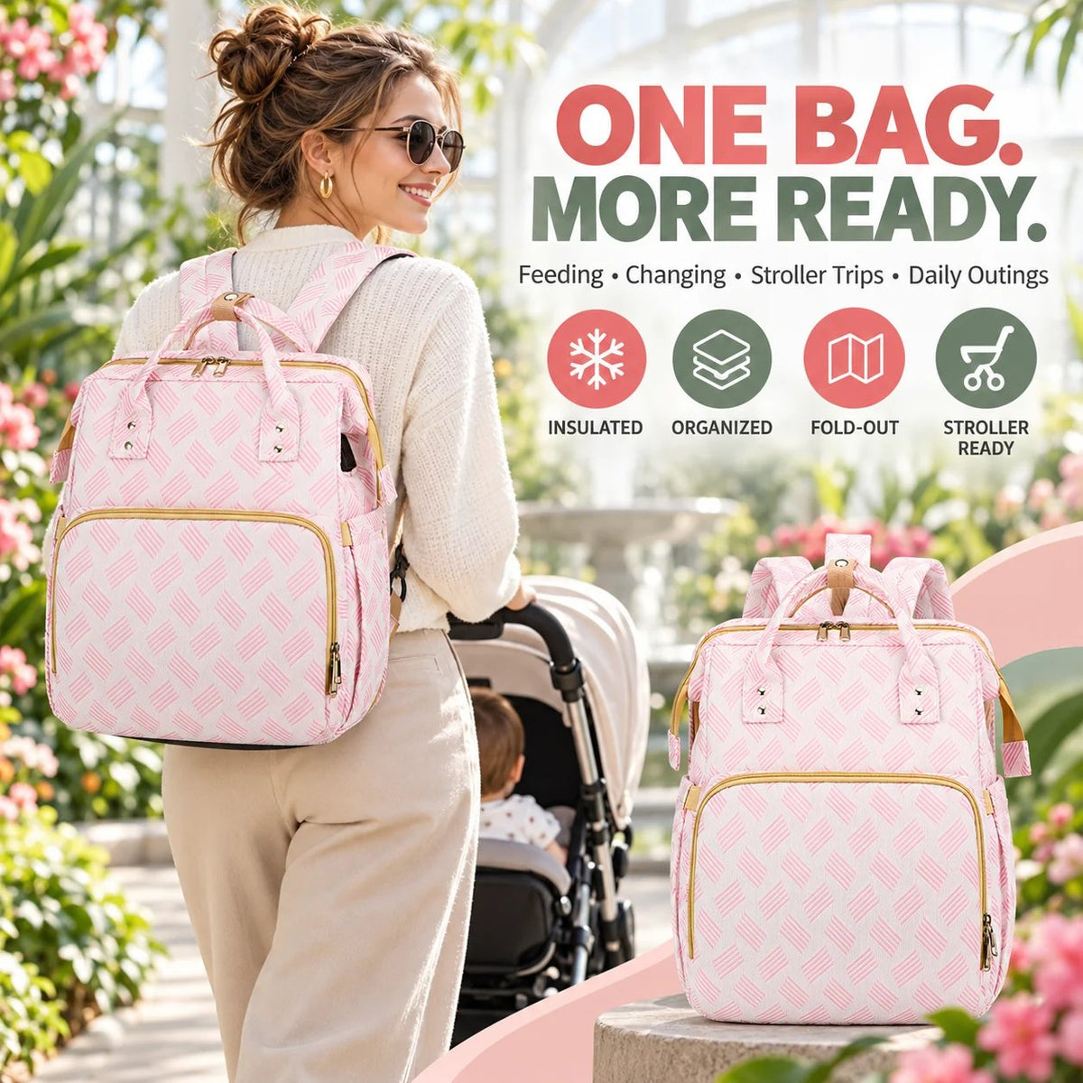 Diaper Bag Backpack with Changing Mat & Insulated Pockets
