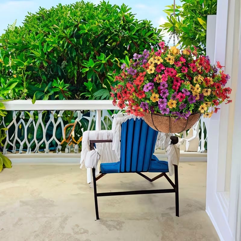 Simulated Hanging Flower Basket No Watering. No Wilting. Just Perfect Blooms