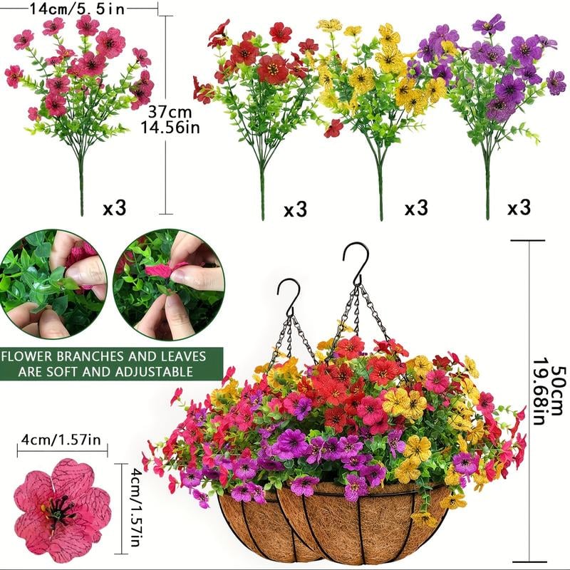Simulated Hanging Flower Basket No Watering. No Wilting. Just Perfect Blooms
