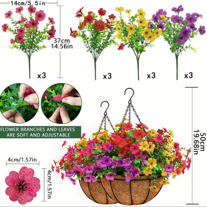 Simulated Hanging Flower Basket No Watering. No Wilting. Just Perfect Blooms
