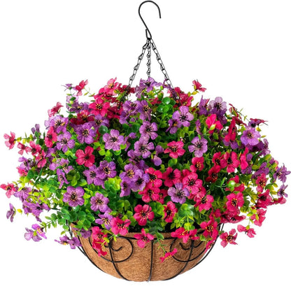 Simulated Hanging Flower Basket No Watering. No Wilting. Just Perfect Blooms