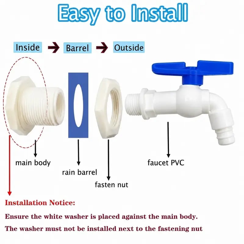Rain Barrel Spigot Kit 1/2' PVC Faucet Set