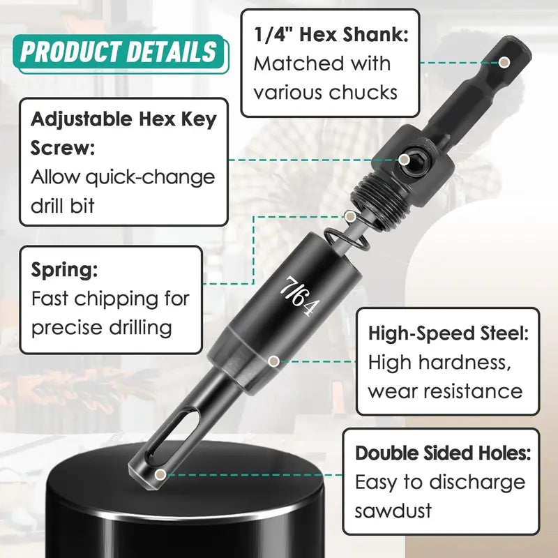 Self-Centering Hinge Drill Bit Set 3 Sizes for Hinges & Cabinet Hardware